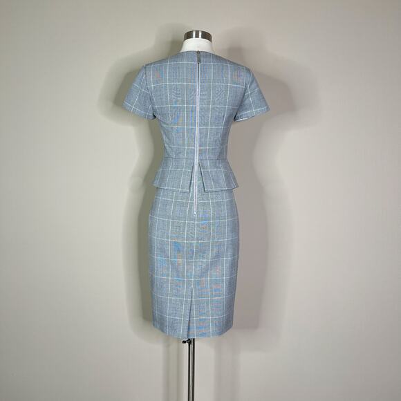 Ted Baker | Janza Plaid Peplum Short Sleeve Modest Classy Grey Sheath Dress US 2 - Picture 7 of 12
